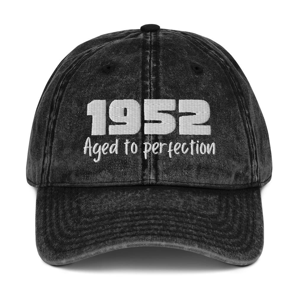 1952 Aged to Perfection 70th Birthday Hat Giftable Vintage Cotton Twill Cap Black