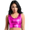 Moggemol Women's Shiny Metallic Sleeveless Crop Tops Party Rave Dance Tank Shirt Clubwear Dancewear Rose One Size view 1