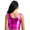 Moggemol Women's Shiny Metallic Sleeveless Crop Tops Party Rave Dance Tank Shirt Clubwear Dancewear Rose One Size view 3
