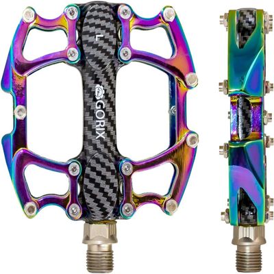 GORIX Bike Flat Pedals Wide CNC Lightweight with Non-Slip Pin Spike Oil Slick Road Mountain MTB Bicycle (GX-Fi777)
