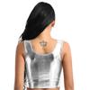 Moggemol Women's Shiny Metallic Sleeveless Crop Tops Party Rave Dance Tank Shirt Clubwear Dancewear Silver One Size view 2