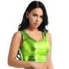 Moggemol Women's Shiny Metallic Sleeveless Crop Tops Party Rave Dance Tank Shirt Clubwear Dancewear Fluorescentgreen One Size view 3