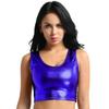 Moggemol Women's Shiny Metallic Sleeveless Crop Tops Party Rave Dance Tank Shirt Clubwear Dancewear Blue One Size view 1