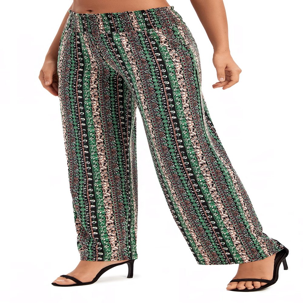 Urban CoCo Women's Boho Palazzo Pants Wide Leg Beach Pants High Waisted Lounge Pants with Pockets(XL, 18)