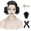 1920s Finger Wave Wig Women Black 30s Vintage Flapper Wig Lady Rockabilly Short Curly Wig Halloween Party Cosplay Costume Synthetic Hair + Cap view 1