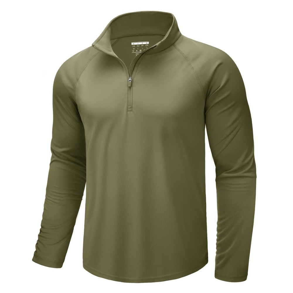CRYSULLY Men's Long Sleeve Athletic Rash Guard Moisture Wicking Performance Solid Hiking Golf Shirt Stuffy Cyan S