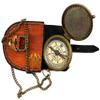 Henry Hughes Antique Brass Magnifying Glass Leather Case & Engraved Nautical Chain Compass w/Leather Case view 2