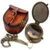 Henry Hughes Antique Brass Magnifying Glass Leather Case & Engraved Nautical Chain Compass w/Leather Case view 4