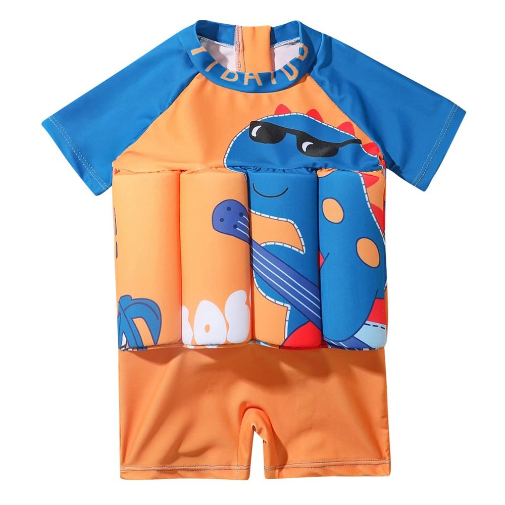 IBTOM CASTLE Toddler Swimsuit Short Sleeve One-Piece Swim Vest Baby Swimwear for Girls Boys Bathing Suit Orange - Short Sleeve 2-3T