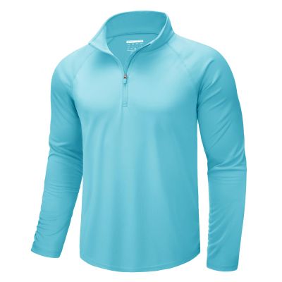 CRYSULLY Men's Rash Guard Breathable Shirts UPF 50+ UV Long Sleeve Lightweight Quick Drying Sun Shirt Ice Blue XL