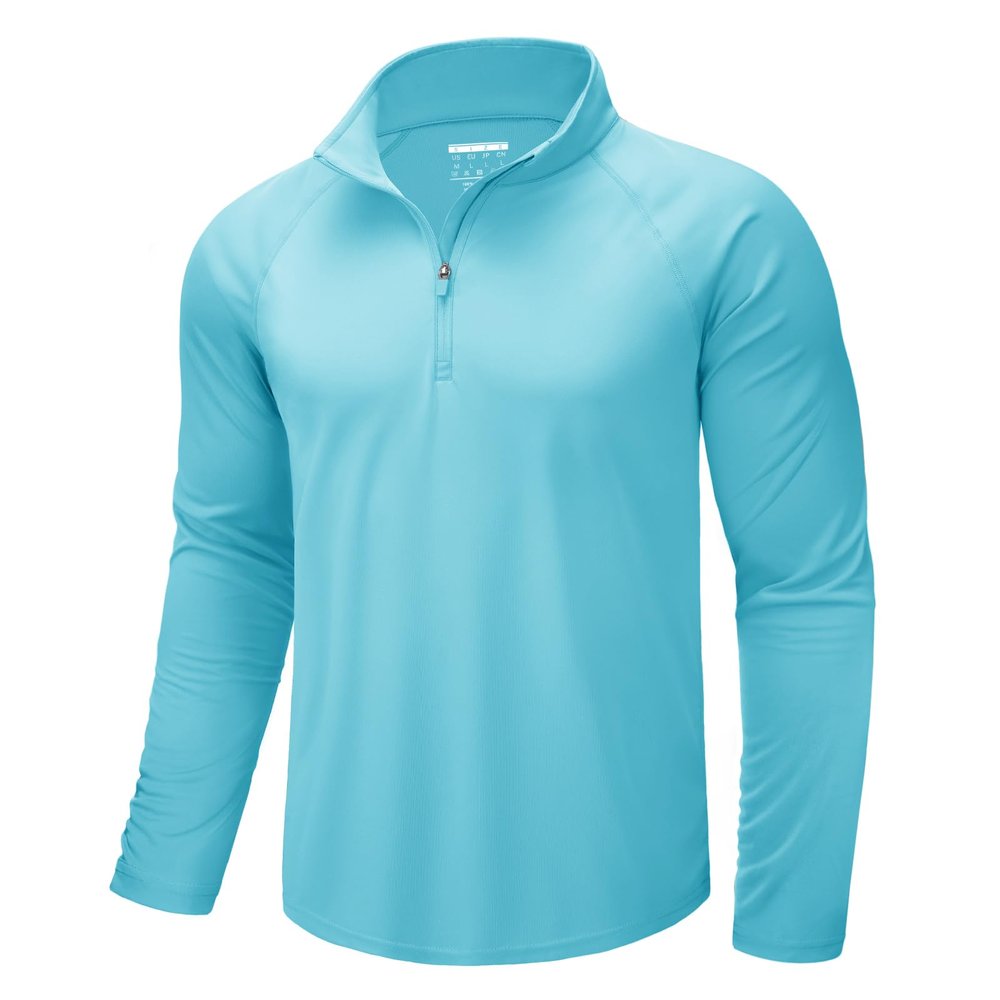 CRYSULLY Men's Rash Guard Breathable Shirts UPF 50+ UV Long Sleeve Lightweight Quick Drying Sun Shirt Ice Blue XL