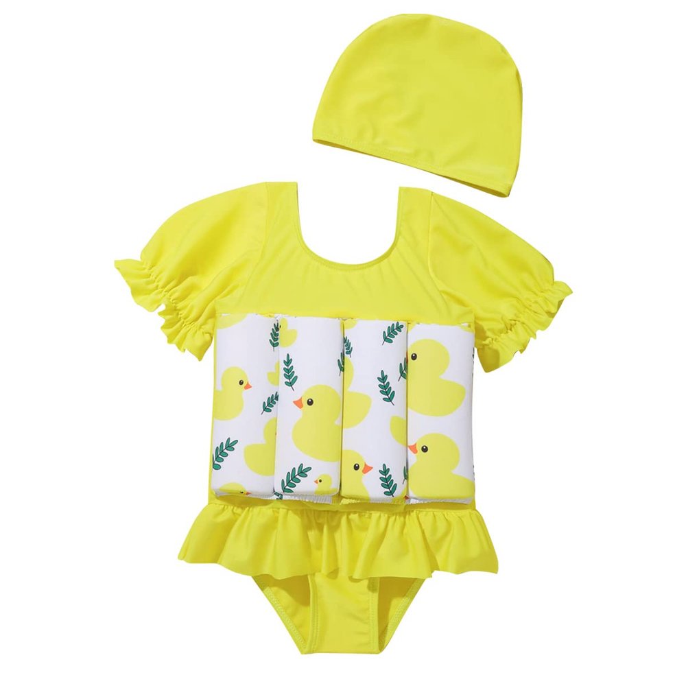 IBTOM CASTLE Kids Baby One Piece Swimsuit Toddler Swimsuit with 8 Removable Buoyancy Sticks Swim Vest Swimwear Bathing Suit for Boys and Girls Yellow - Duck 2-3T