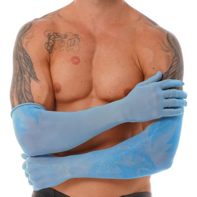 Hedmy Men's Semi Sheer Glossy Long Tulle Gloves Elbow Length Opera Party Armsleeve Arthritis Gloves Blue One Size