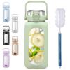 BLUEGO 64oz Glass Water Bottles with Straw Time Marker Half Gallon Large Motivational Water Bottle with Silicone Sleeve 2 Liter Large Glass Water Jug for Gym, Sports& Workout, Daily, Green view 1