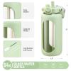 BLUEGO 64oz Glass Water Bottles with Straw Time Marker Half Gallon Large Motivational Water Bottle with Silicone Sleeve 2 Liter Large Glass Water Jug for Gym, Sports& Workout, Daily, Green view 4