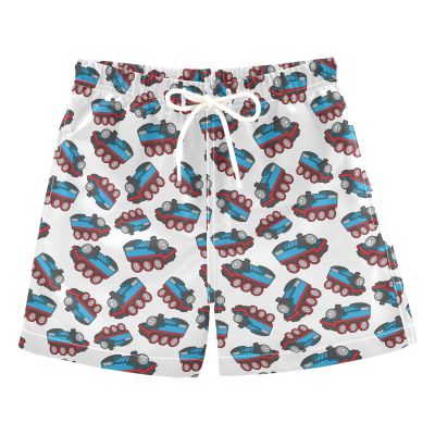 Aflyko Boys' Board Shorts Cute Train Blue Red Swim Trunk Beach Swimwear 3T