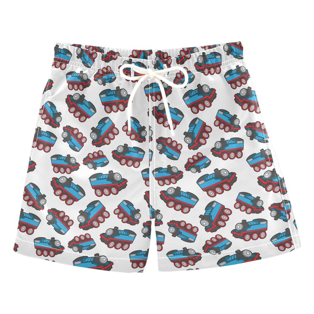 Aflyko Boys' Board Shorts Cute Train Blue Red Swim Trunk Beach Swimwear 3T