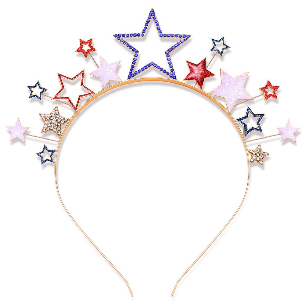 NVENF 4th of July Patriotic Headband Rhinestone American Flag Star Hairband for Women Independence Day Costume Party Headwear
