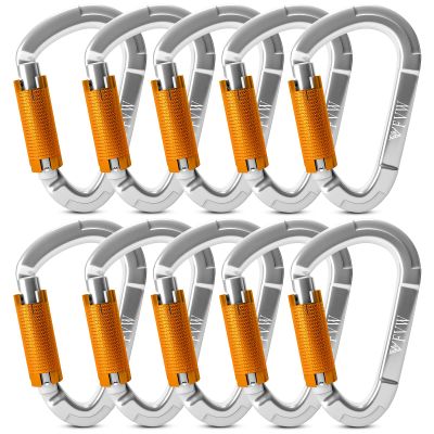 FVW 10 Pack Heavy Duty Climbing Carabiners, 25KN UIAA Certified Auto Locking Rock Climbing Carabiners Clips for Hammocks, Swing, Locking Dog Leash and Harness, Camping, Hiking & Utility (Silver)