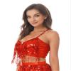 CHICTRY Women's Belly Dance Costume Sequin Shiny Bra Tassel Top Chacha Tango Dancewear Camisole Tops Red Medium view 2