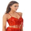 CHICTRY Women's Belly Dance Costume Sequin Shiny Bra Tassel Top Chacha Tango Dancewear Camisole Tops Red Medium view 3