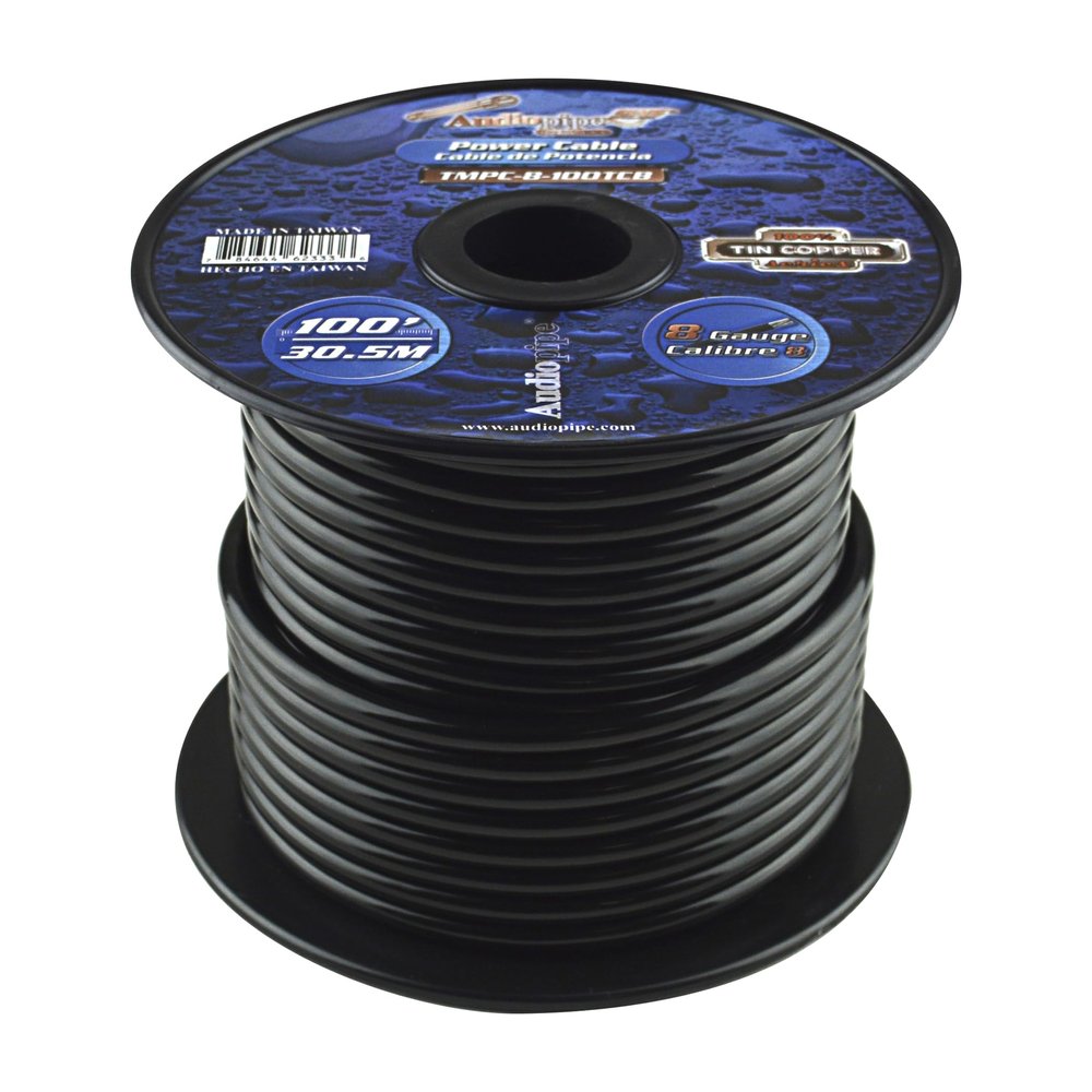 Audiopipe Marine 8 Gauge Power Cable Flexible Tinned Copper, Marine Grade, Black 100 feet (TMPC-8-100TCB)