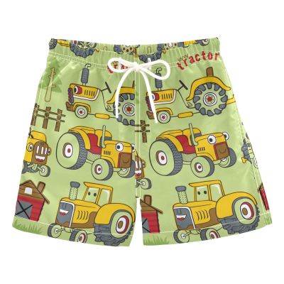 Aflyko Boys' Board Shorts Tractor Cute House Swim Trunk Beach Swimwear XS