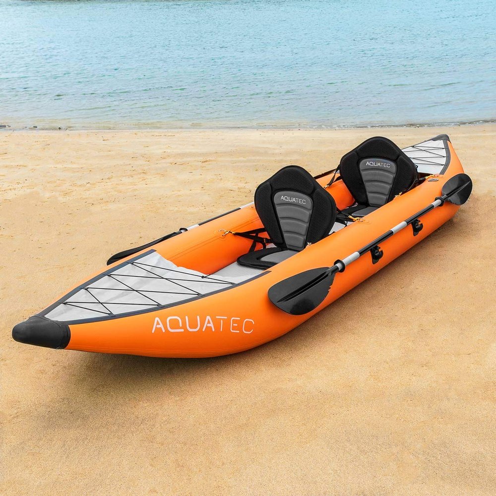 AQUATEC Kayak | Inflatable Sea & Fishing Kayak | Inflatable Boat Available as Single or Double Kayak | Bag & Kayak Paddles Included (Hudson (Intermediate), Double)