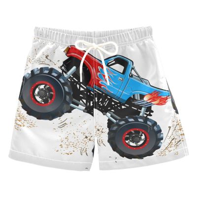 Aflyko Boys' Board Shorts Cartoon Monster Truck Cool Toddler Swim Trunk Beach Swimwear 2T