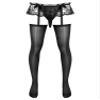 Sxiwei Men Sissy Lace Ruffled Pouch Panties Skirted Thong Underwear Pantyhose Stocking Crossdress Lingerie Type B One Size view 1