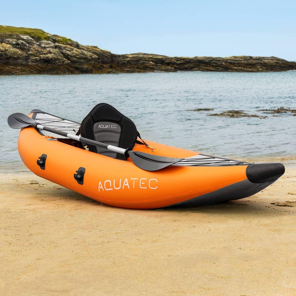 AQUATEC Kayak | Inflatable Sea & Fishing Kayak | Inflatable Boat Available as Single or Double Kayak | Bag & Kayak Paddles Included (Hudson (Intermediate), Single)