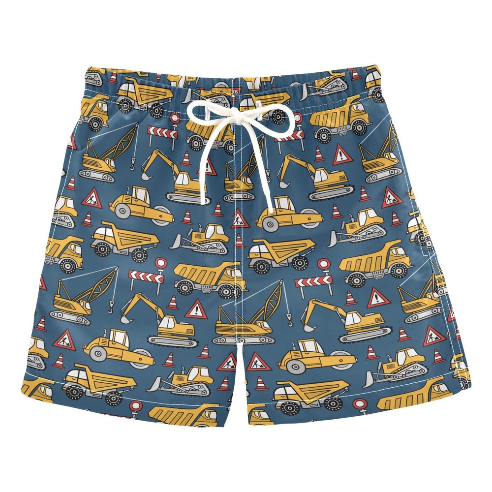 Aflyko Boys' Board Shorts Construction Truck Building Swim Trunk Beach Swimwear 3T