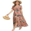 1stvital Women's Floral Maxi Dresses Boho Summer Beach Dress Short Sleeve Button Up Split Party Dress, Orange Flower S view 1