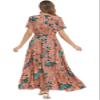 1stvital Women's Floral Maxi Dresses Boho Summer Beach Dress Short Sleeve Button Up Split Party Dress, Orange Flower S view 4