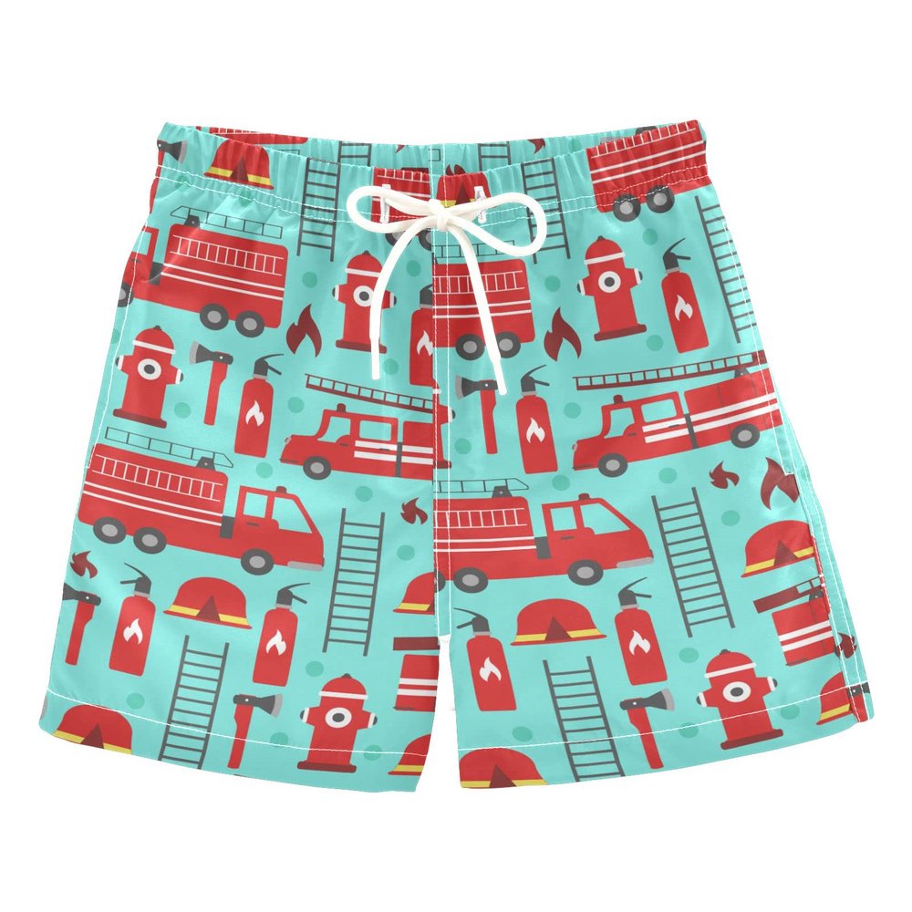 Aflyko Boys' Board Shorts Cute Fire Rescue Truck Swim Trunk Beach Swimwear 4T