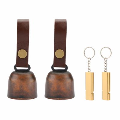 kcrygogo Loud Bear Bells with Leather Button Strap and Emergency Whistle for Survival, Hiking, Biking, Fishing, Climbing2sets