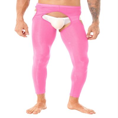 Zaldita Men's Compression Pants Transparent Sports Yoga Leggings Workout Tights Sheer Hot Pants Pink One Size