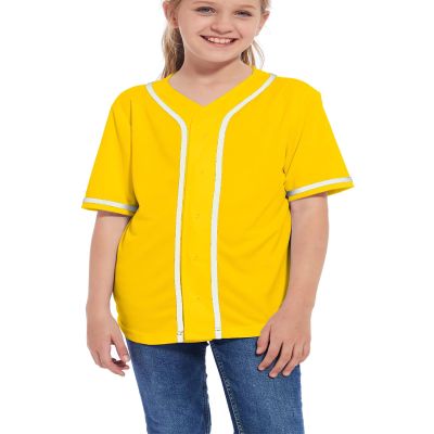 ACEFAST INC Kids Baseball Jersey Button Blank Softball Team Uniform Girls Boys Hip Hop T-Shirt Solid Color Sweatshirt Yellow