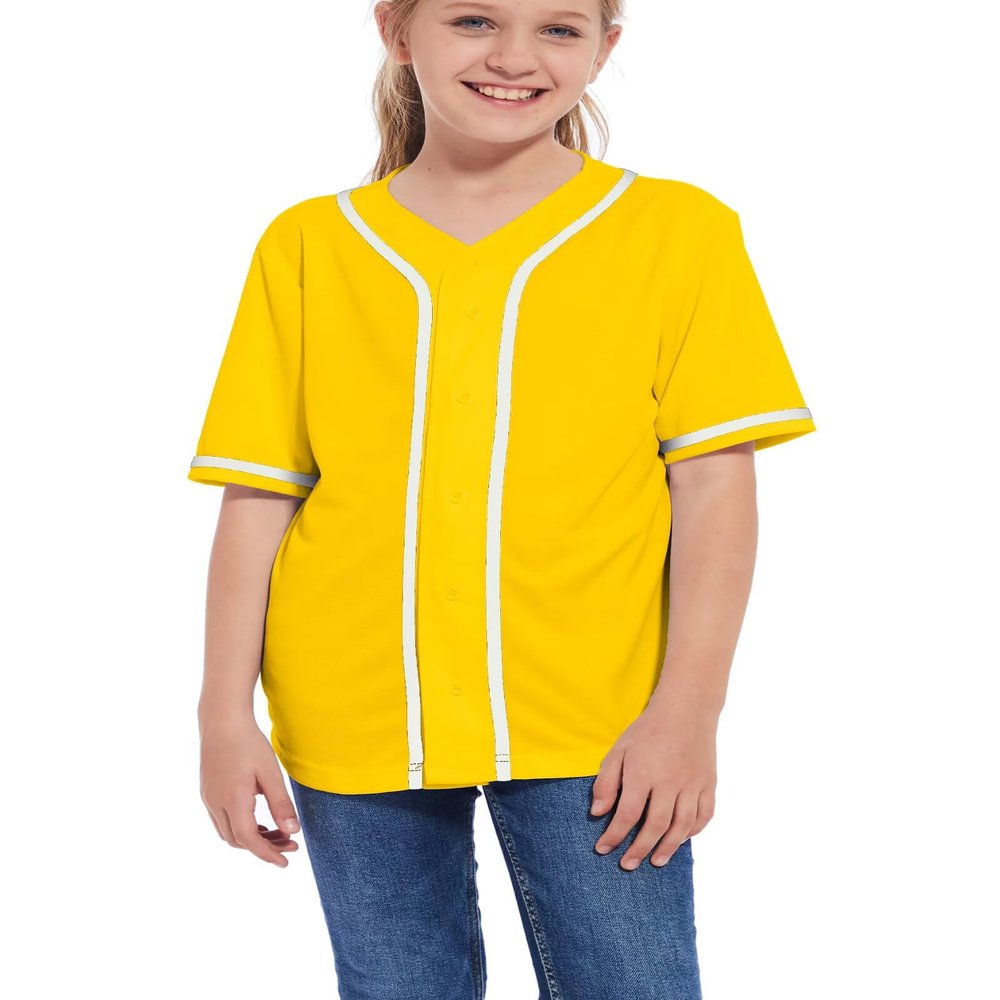 ACEFAST INC Kids Baseball Jersey Button Blank Softball Team Uniform Girls Boys Hip Hop T-Shirt Solid Color Sweatshirt Yellow