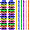JaGely 48 Pieces Neon Party Supplies 24 Neon Gangster Hats 24 Pcs Feather Boas for Mardi Gras Carnival Glow Wedding Party(Color,Plastic) view 1