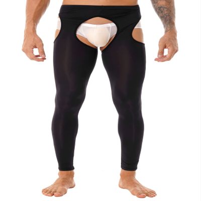 LiiYii Men's Mid Hollow Out Underwear Pants Long Thermal Bottoms Leggings Slim Fitted Sport Tights Black One Size
