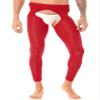 LiiYii Men's Mid Hollow Out Underwear Pants Long Thermal Bottoms Leggings Slim Fitted Sport Tights Red One Size view 1