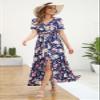 1stvital Women's Floral Maxi Dresses Boho Summer Beach Dress Short Sleeve Button Up Split Party Dress, Navy Flower XL view 2