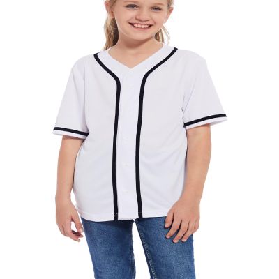 ACEFAST INC Kids Baseball Jersey Button Blank Softball Team Uniform Girls Boys Hip Hop T-Shirt Solid Color Sweatshirt White