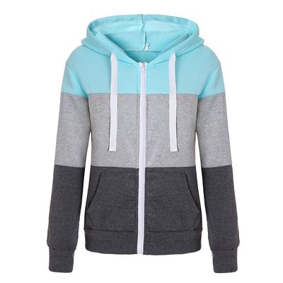 Zip Long Hood Coat Hoodies Women Sleeve Thin Patchwork Casual Jacket Contrast Women's Coat Open Black (Black, XXXXXL)