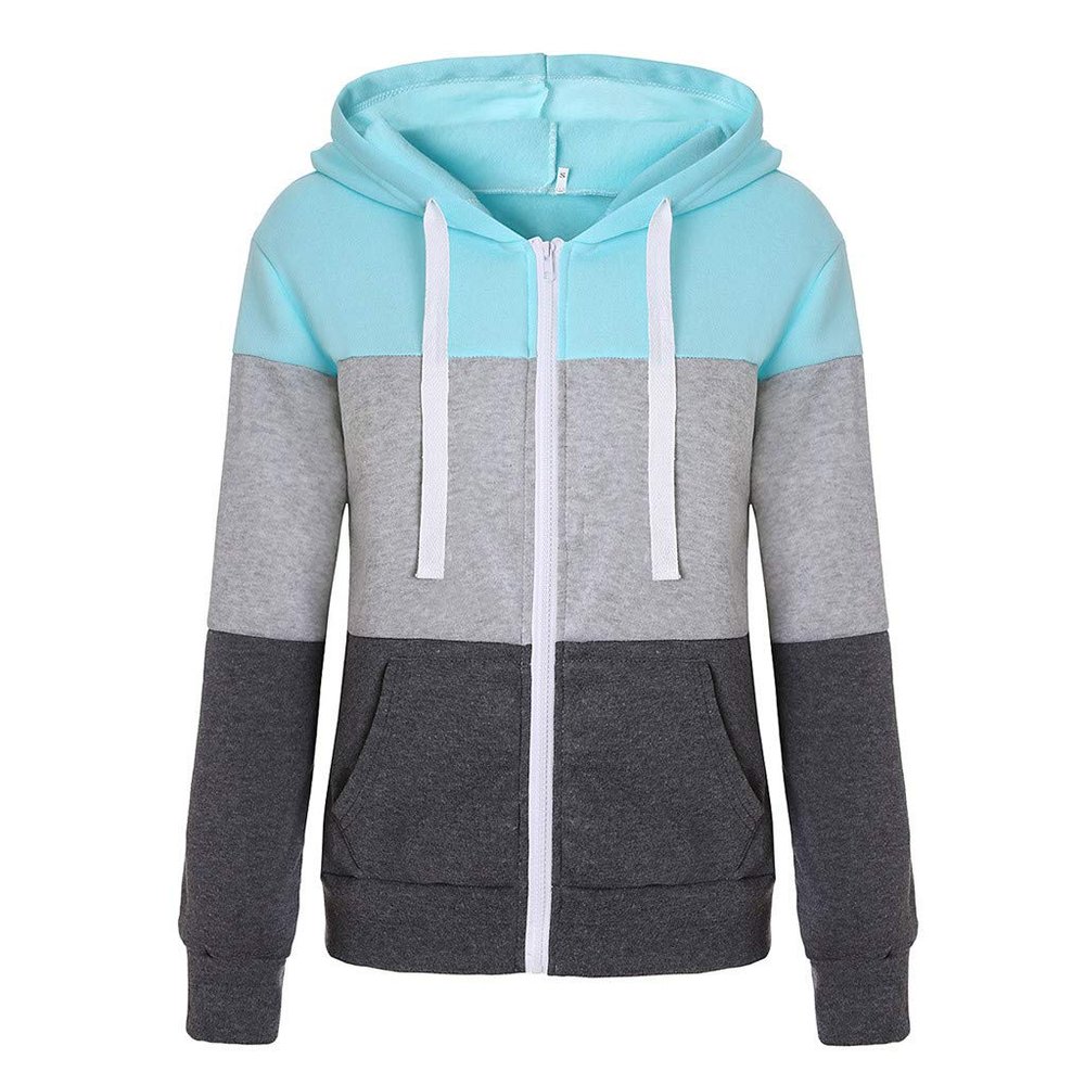 Zip Long Hood Coat Hoodies Women Sleeve Thin Patchwork Casual Jacket Contrast Women's Coat Open Black (Black, XXXXXL)