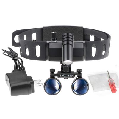 DOC.ROYAL 5W LED Headlight with 3.5X Loupes Surgical Leather Headband Glasses Working Distance 440-540mm