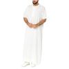 QWENTMTNTY Kaftan for Men Short Sleeve Casual Zip Up Muslim Thobe Dresses Loose Fit Solid Round Neck Beach Summer Robe Dress White view 1