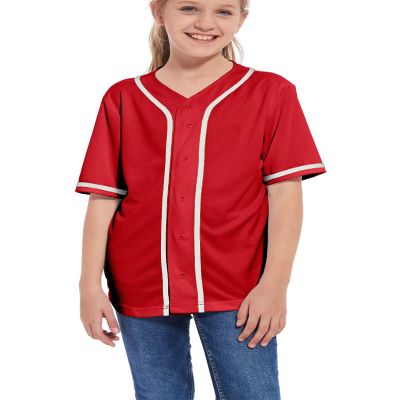 ACEFAST INC Kids Baseball Jersey Button Blank Softball Team Uniform Girls Boys Hip Hop T-Shirt Solid Color Sweatshirt Red