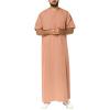 QWENTMTNTY Kaftan for Men Short Sleeve Casual Zip Up Muslim Thobe Dresses Loose Fit Solid Round Neck Beach Summer Robe Dress Khaki view 1